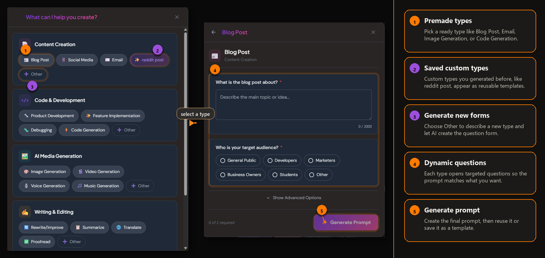 Guided prompt creation flow