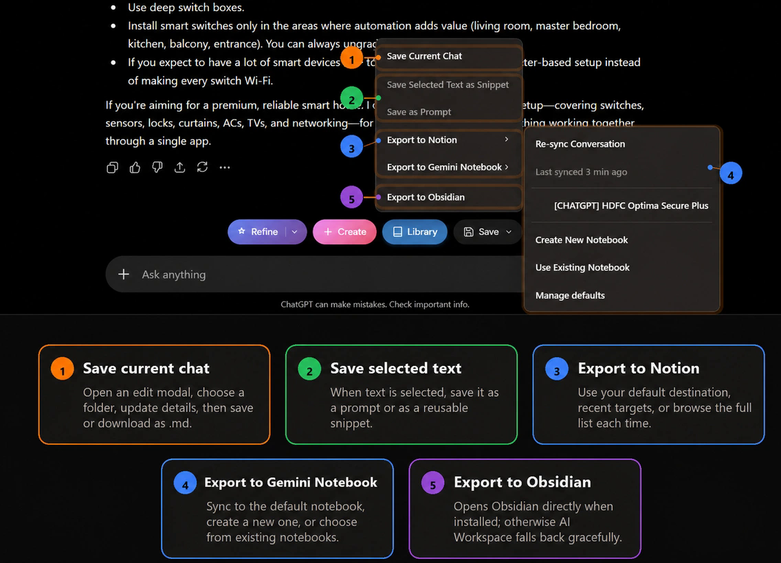 Export options in AI Workspace